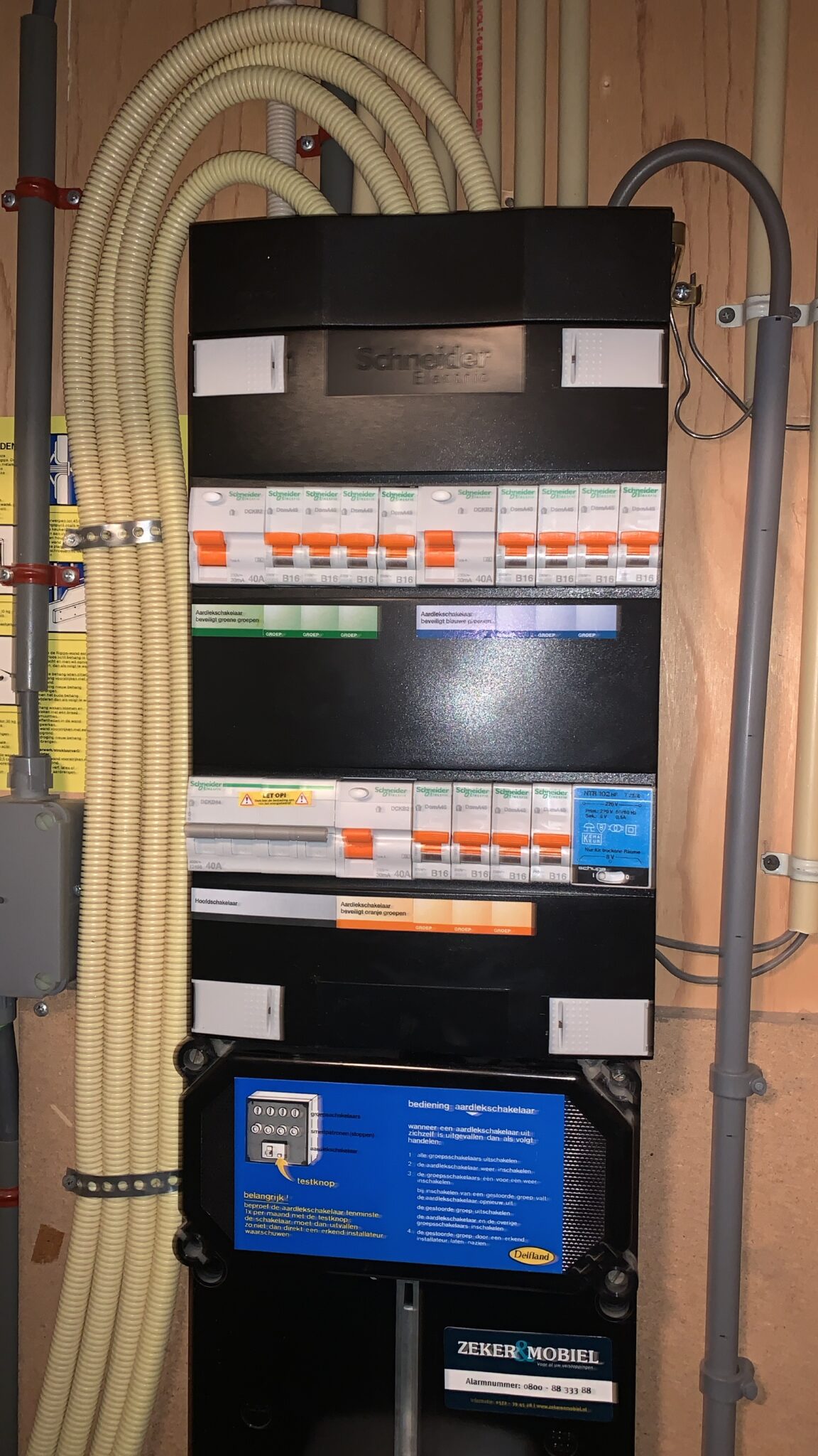 Groepenkast met aardlekschakelaars en bekabeling